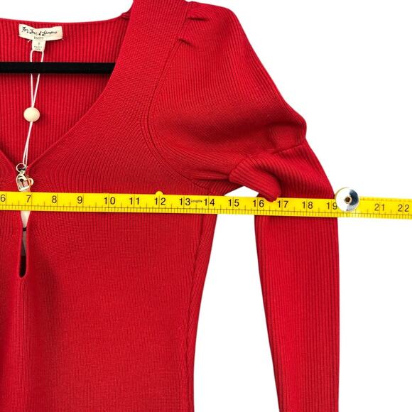 For Love & Lemons Knitz Red Long Puff Sleeve Bell Cuffs Sweater Dress Small - Picture 10 of 11